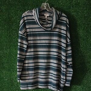 Garnet Hill Dark Green and White Striped Sweater